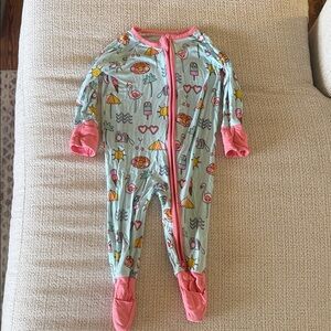 Baby One-Piece Footed Sleeper in Light Blue with Pink Trim Bamboo